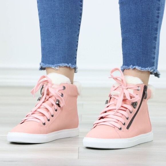 High Tops Womens Fashion Sneakers Shoes Fuzzy Ankle Pink - Picture 11 of 11